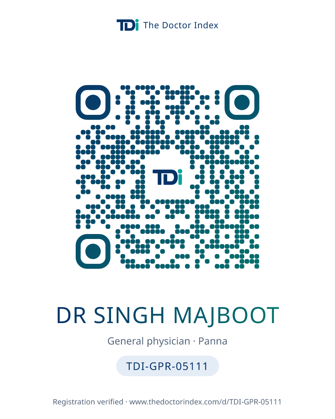 QR card for Dr Singh Majboot, TDI-GPR-05111