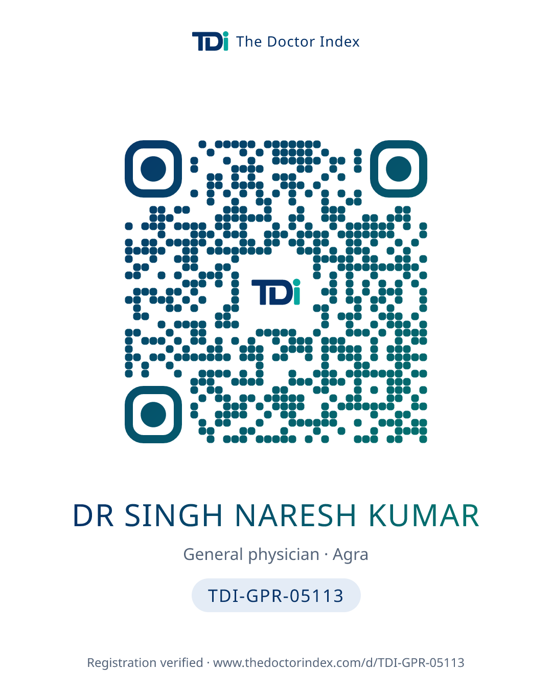 QR card for Dr Singh Naresh Kumar, TDI-GPR-05113