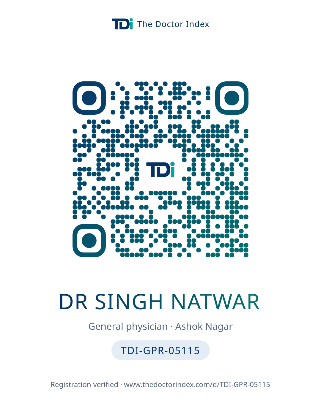 QR card for Dr Singh Natwar, TDI-GPR-05115