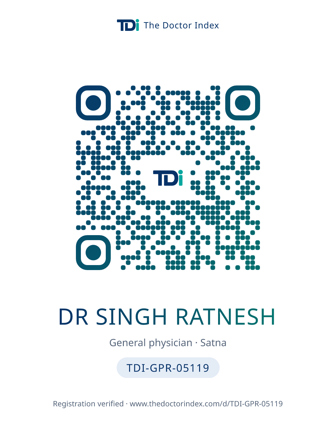 QR card for Dr Singh Ratnesh, TDI-GPR-05119
