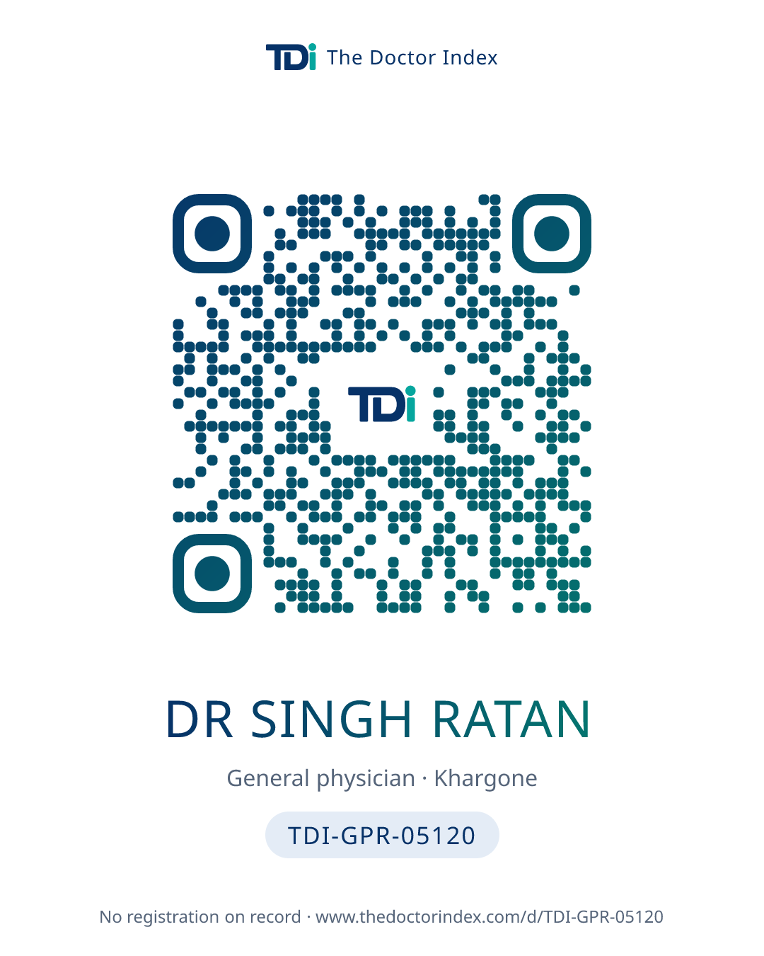 QR card for Dr Singh Ratan, TDI-GPR-05120