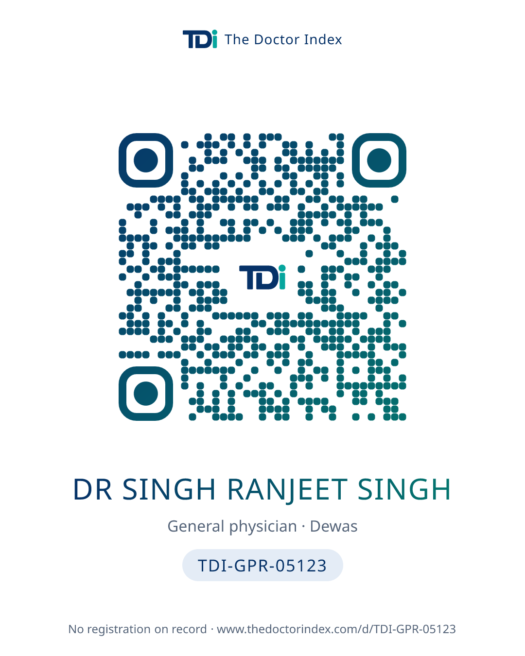 QR card for Dr Singh Ranjeet Singh, TDI-GPR-05123