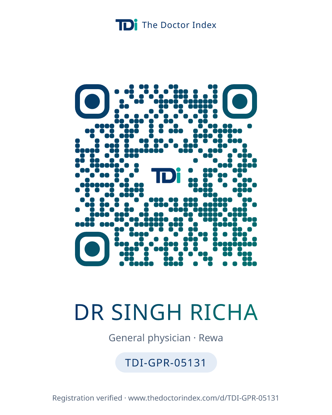 QR card for Dr Singh Richa, TDI-GPR-05131
