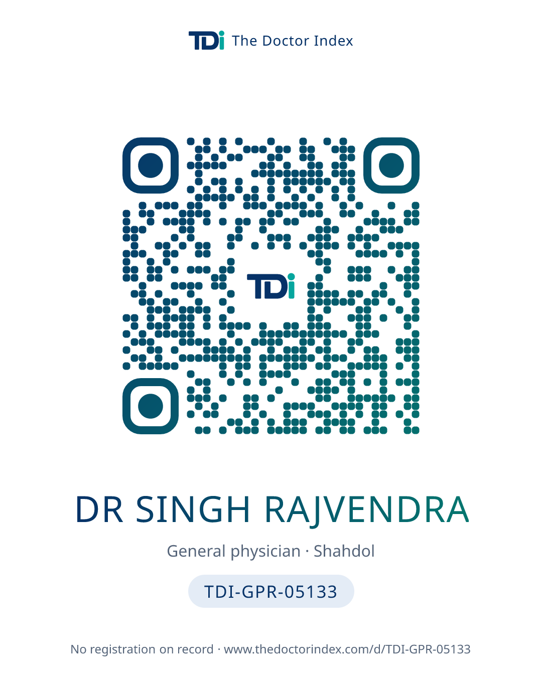 QR card for Dr Singh Rajvendra, TDI-GPR-05133