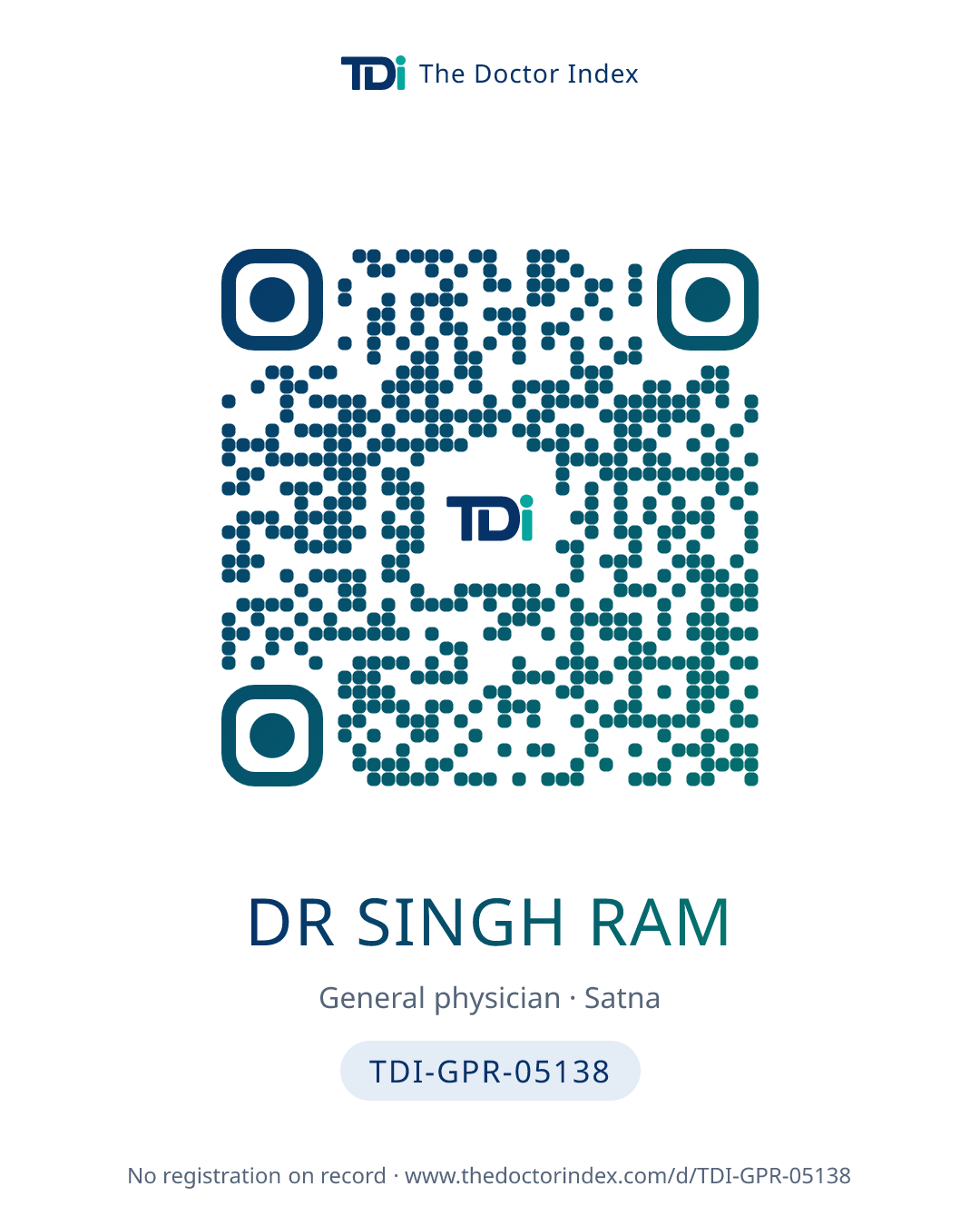QR card for Dr Singh Ram, TDI-GPR-05138