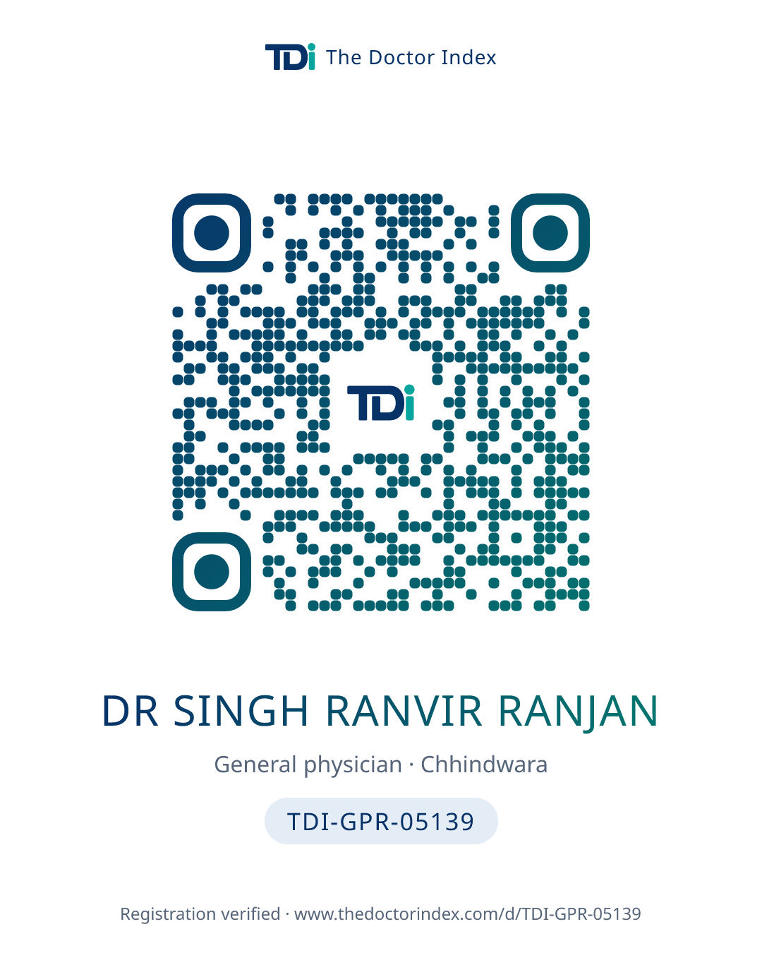 QR card for Dr Singh Ranvir Ranjan, TDI-GPR-05139