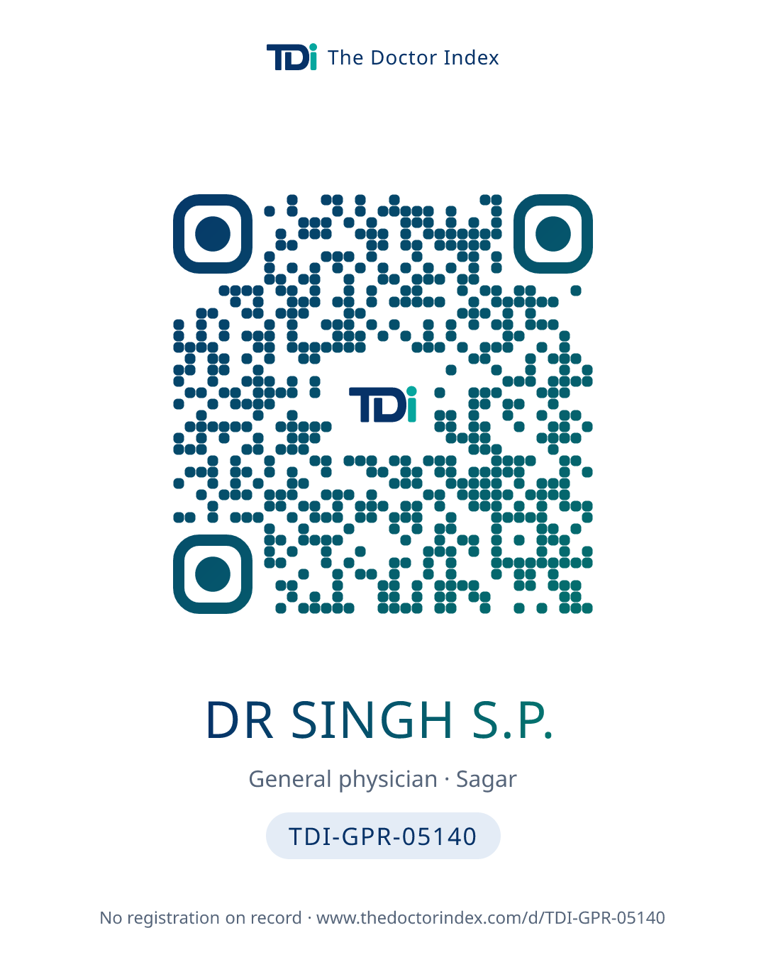 QR card for Dr Singh S.P., TDI-GPR-05140