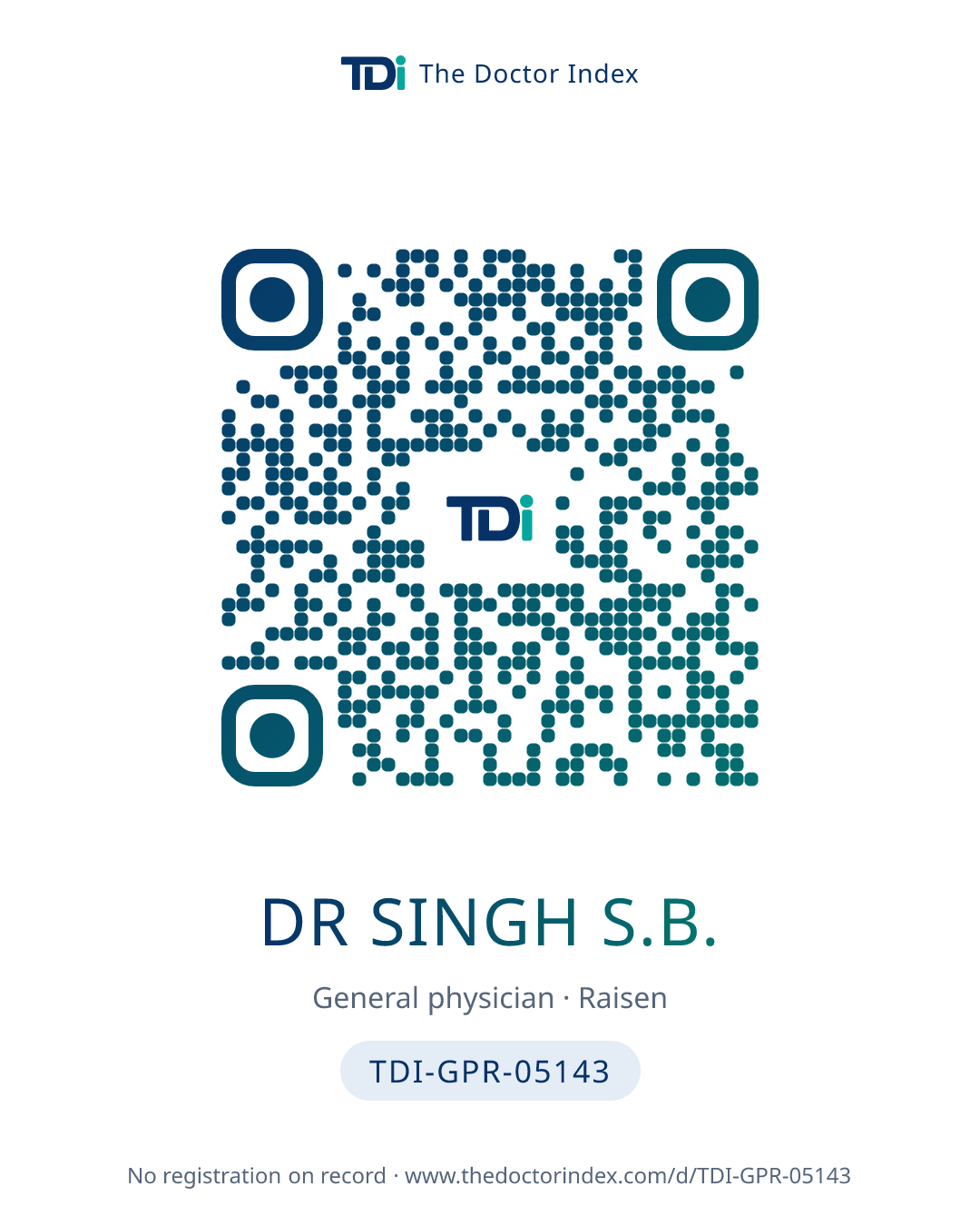 QR card for Dr Singh S.B., TDI-GPR-05143