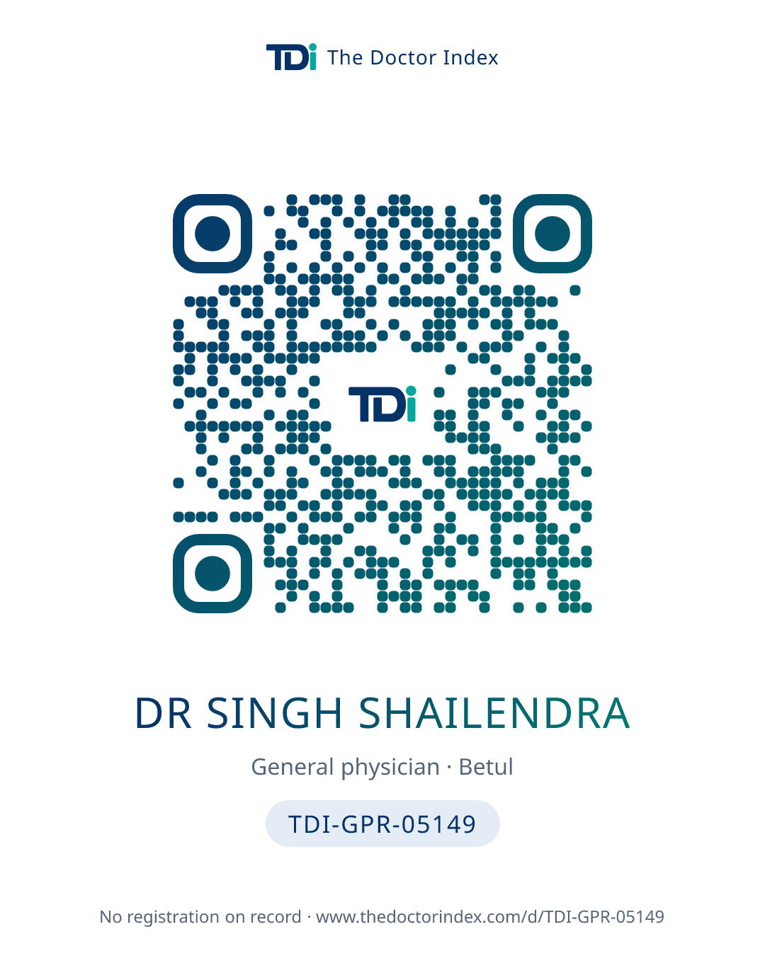 QR card for Dr Singh Shailendra, TDI-GPR-05149
