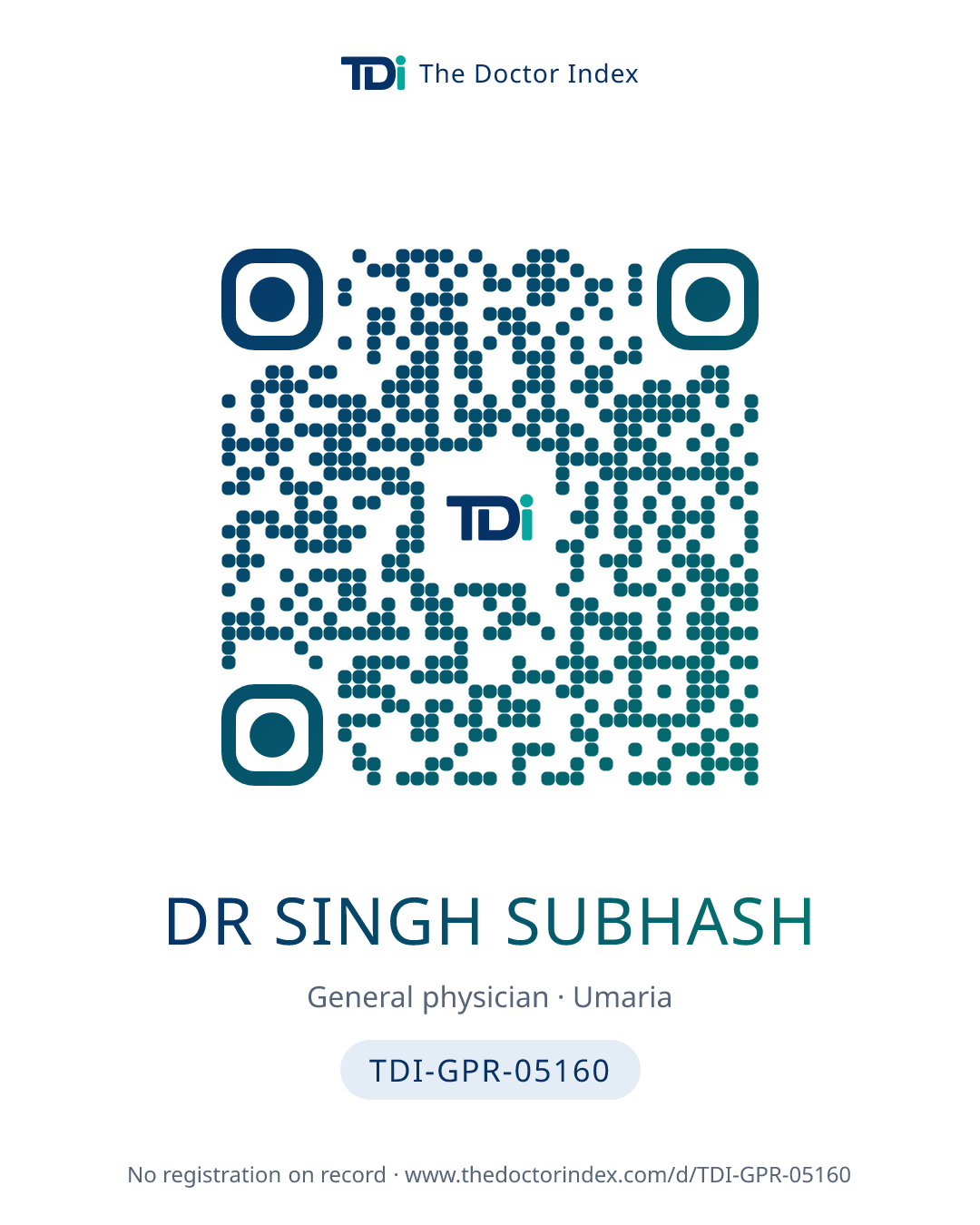 QR card for Dr Singh Subhash, TDI-GPR-05160