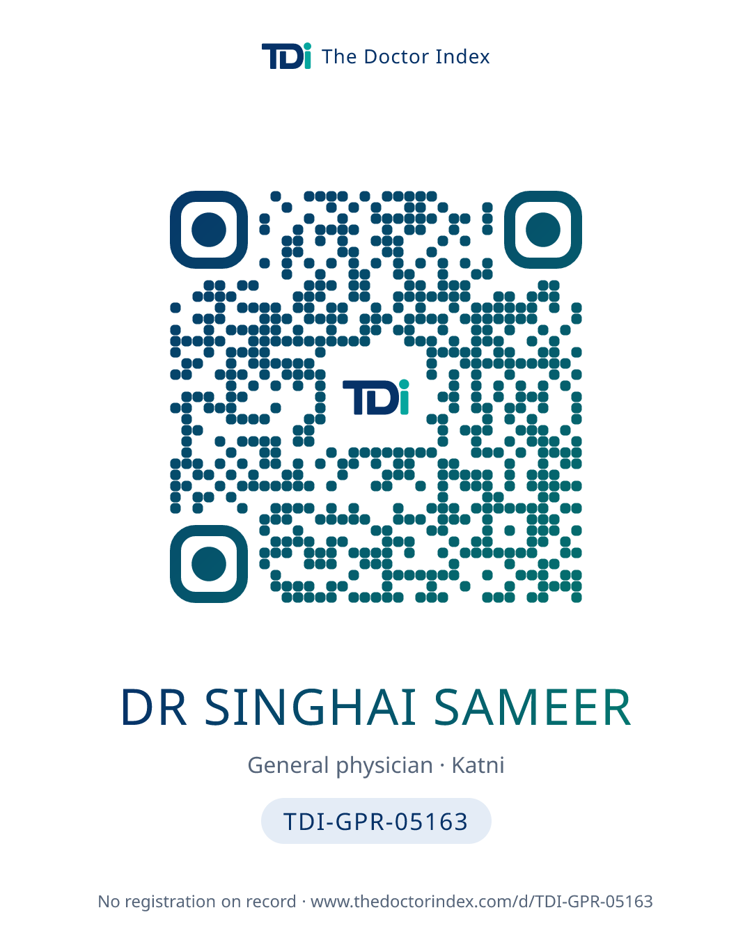 QR card for Dr Singhai Sameer, TDI-GPR-05163