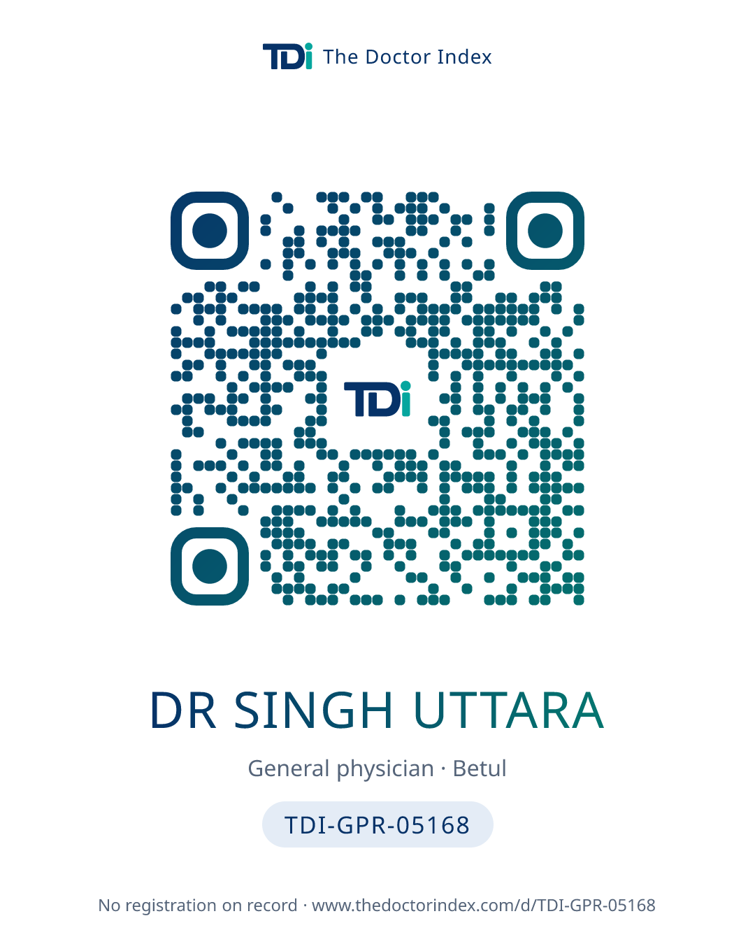 QR card for Dr Singh Uttara, TDI-GPR-05168