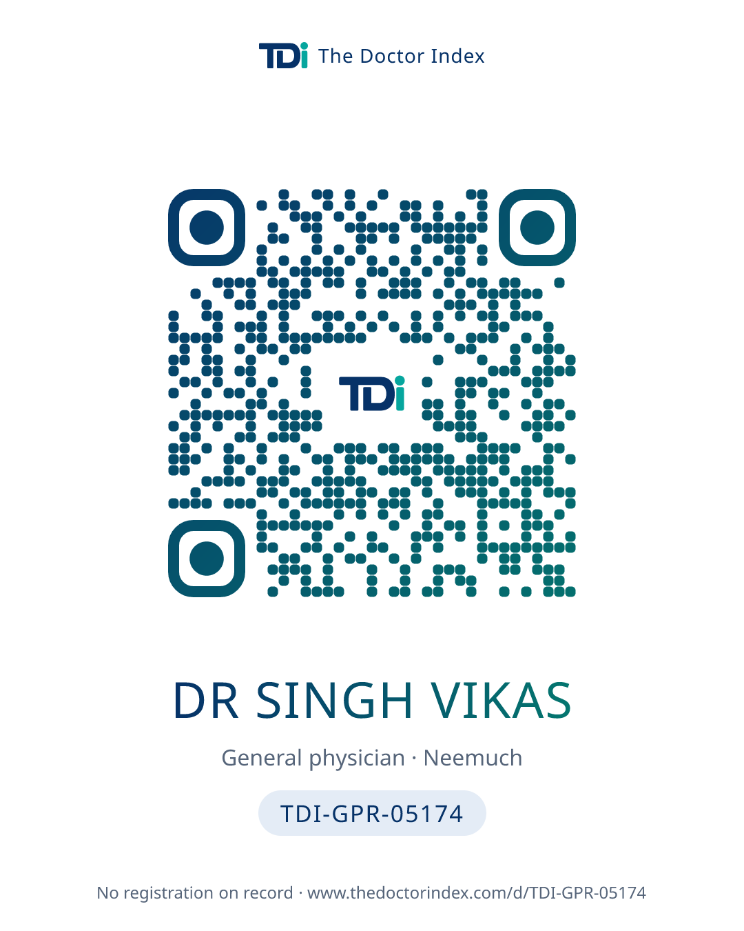 QR card for Dr Singh Vikas, TDI-GPR-05174