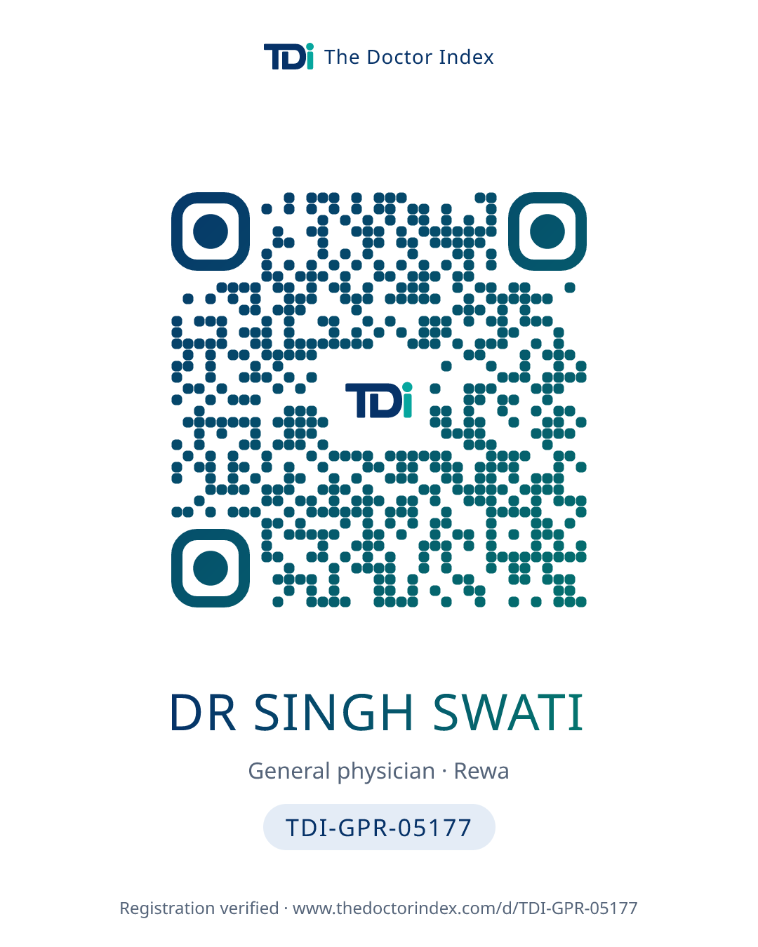 QR card for Dr Singh Swati, TDI-GPR-05177