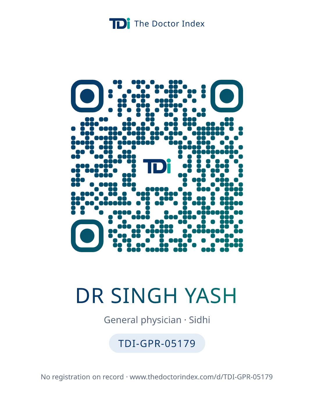 QR card for Dr Singh Yash, TDI-GPR-05179