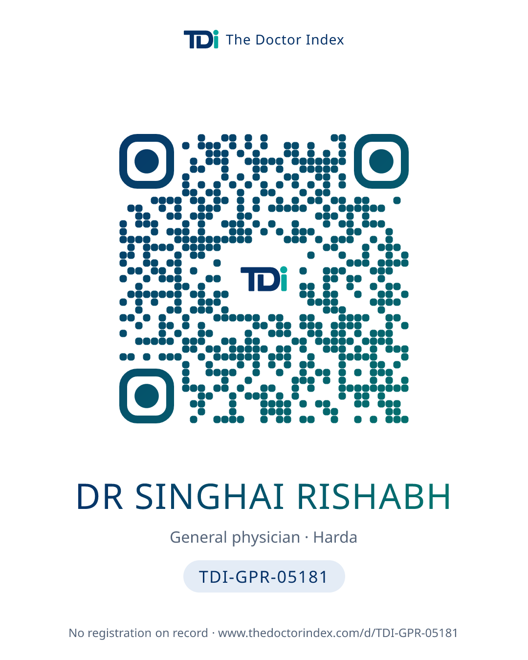 QR card for Dr Singhai Rishabh, TDI-GPR-05181