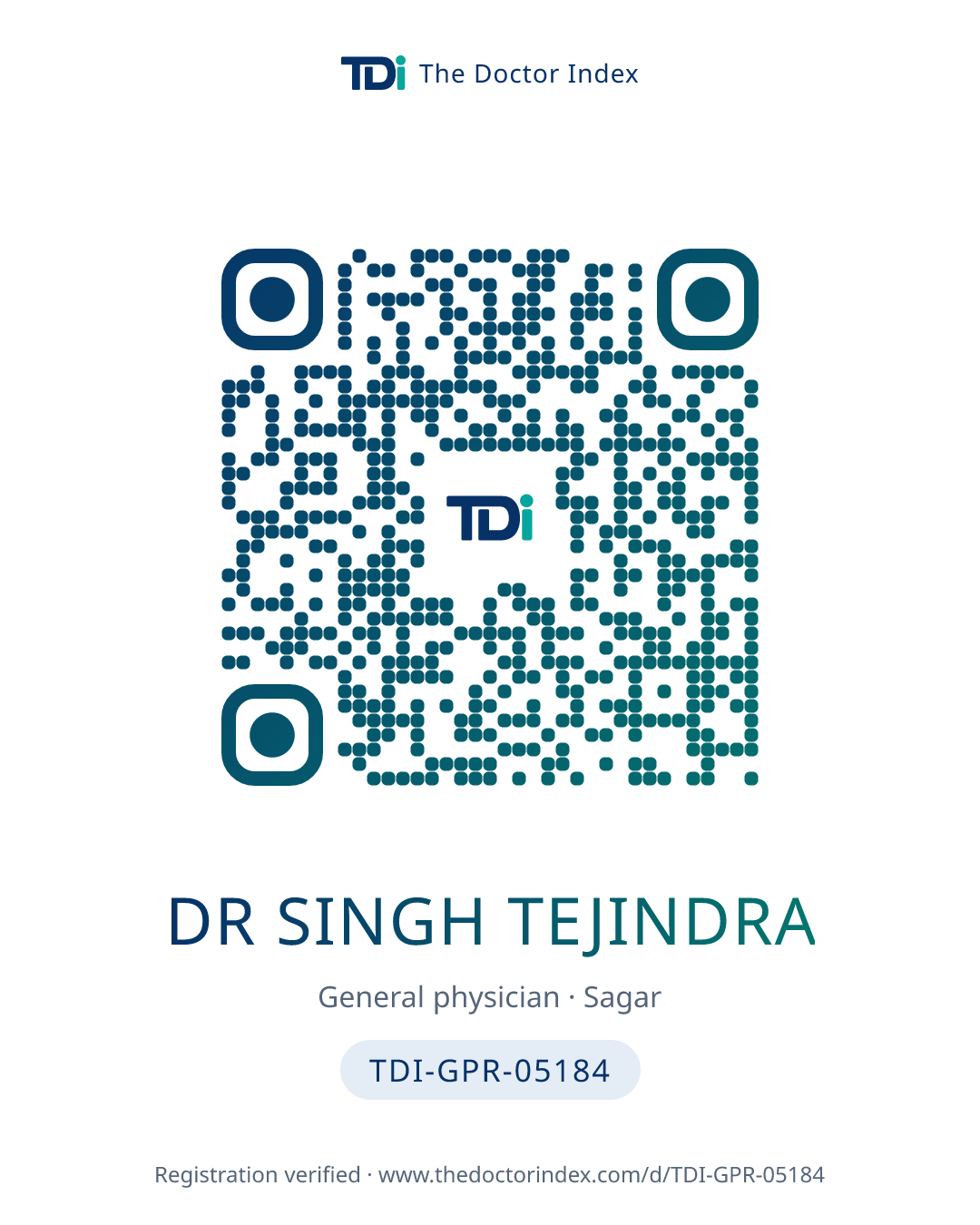 QR card for Dr Singh Tejindra, TDI-GPR-05184