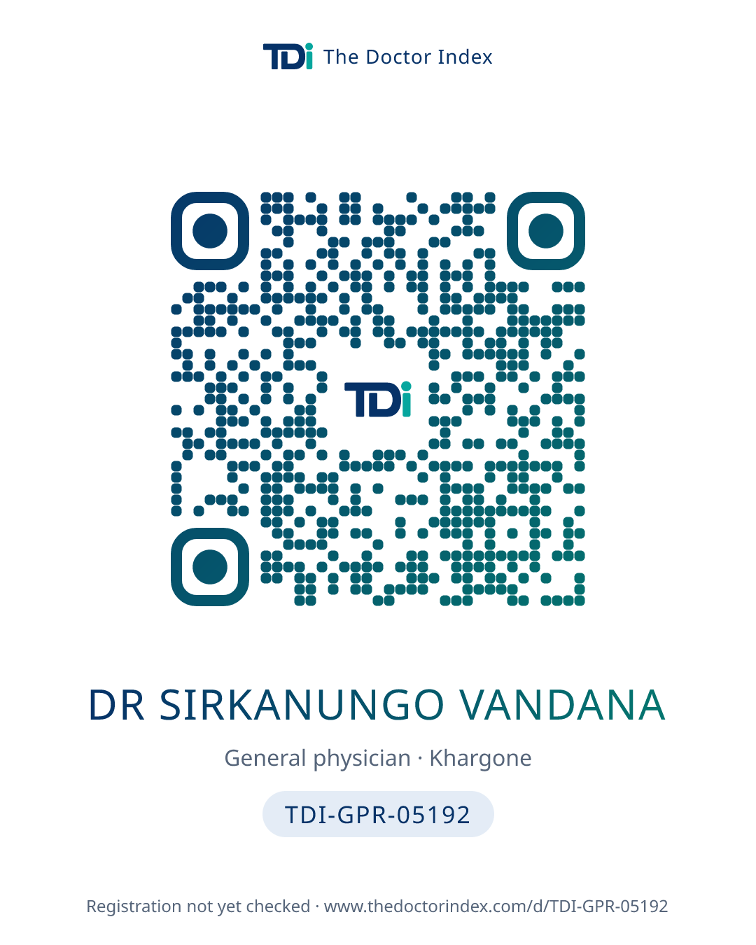 QR card for Dr Sirkanungo Vandana, TDI-GPR-05192