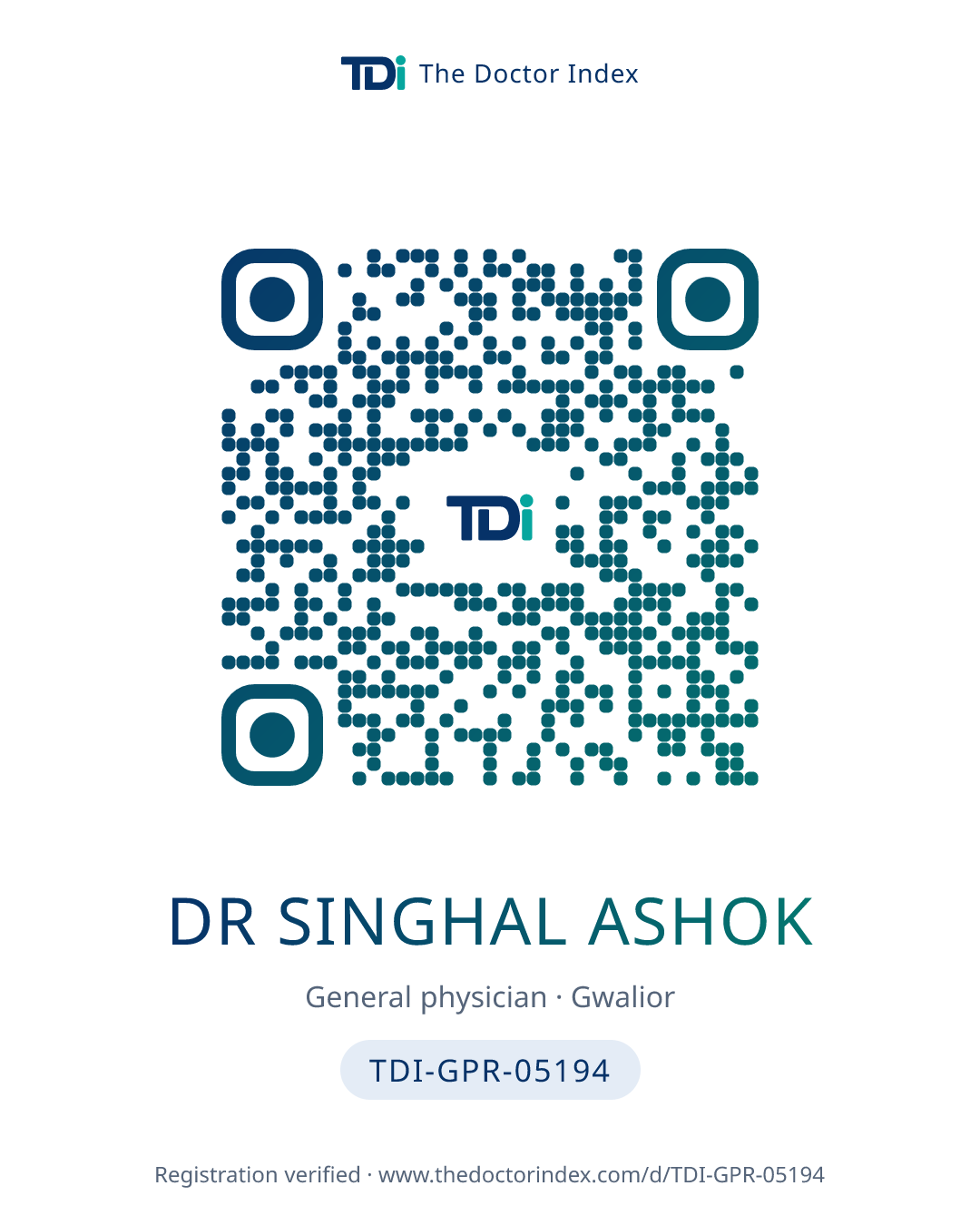 QR card for Dr Singhal Ashok, TDI-GPR-05194