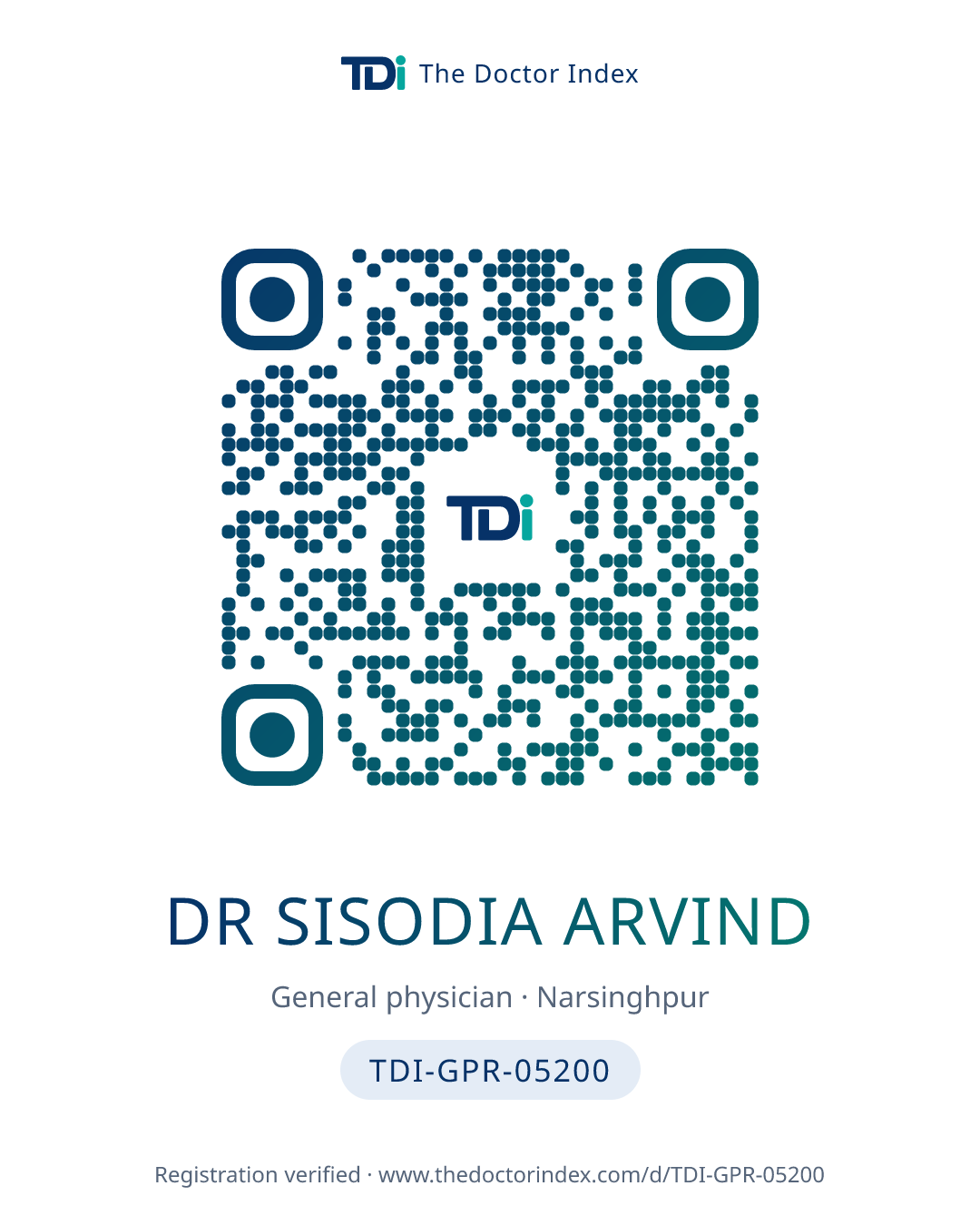 QR card for Dr Sisodia Arvind, TDI-GPR-05200