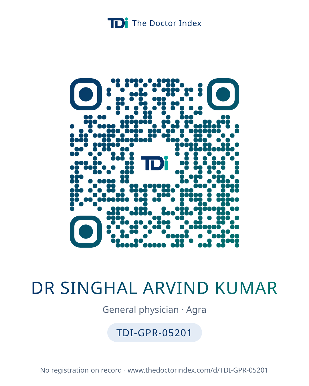 QR card for Dr Singhal Arvind Kumar, TDI-GPR-05201