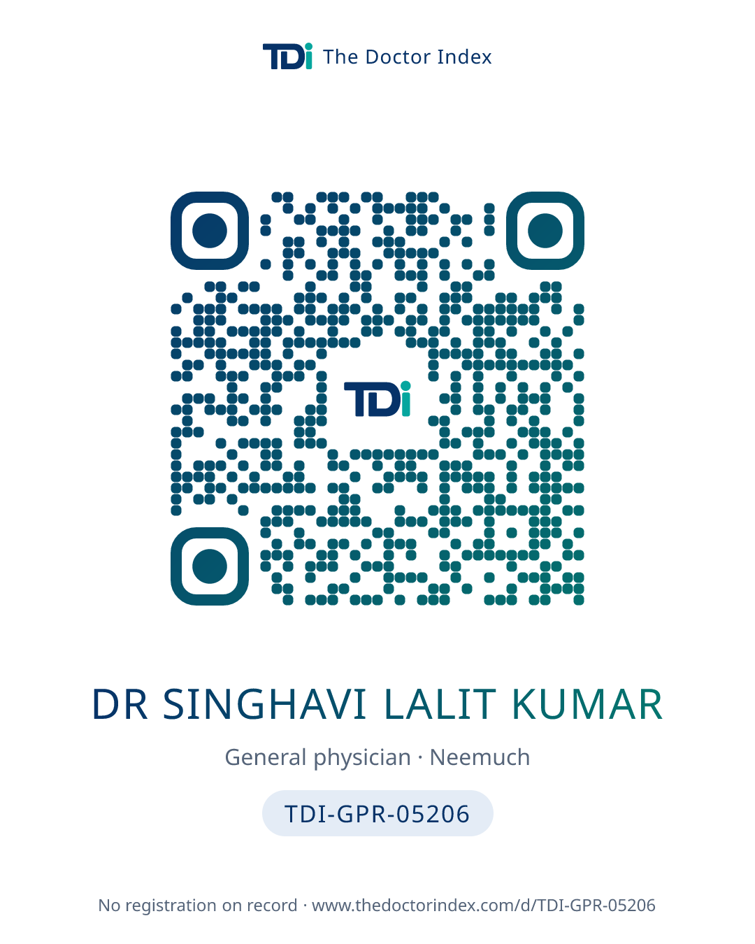 QR card for Dr Singhavi Lalit Kumar, TDI-GPR-05206