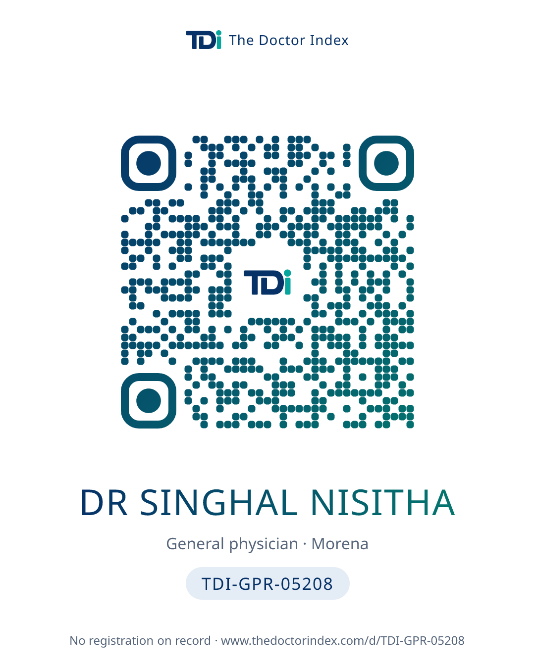 QR card for Dr Singhal Nisitha, TDI-GPR-05208