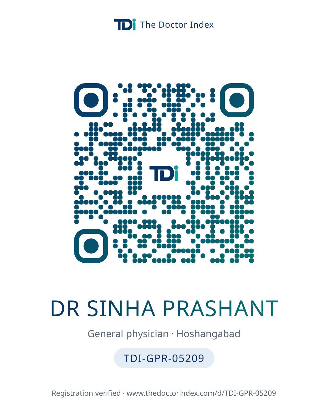 QR card for Dr Sinha Prashant, TDI-GPR-05209