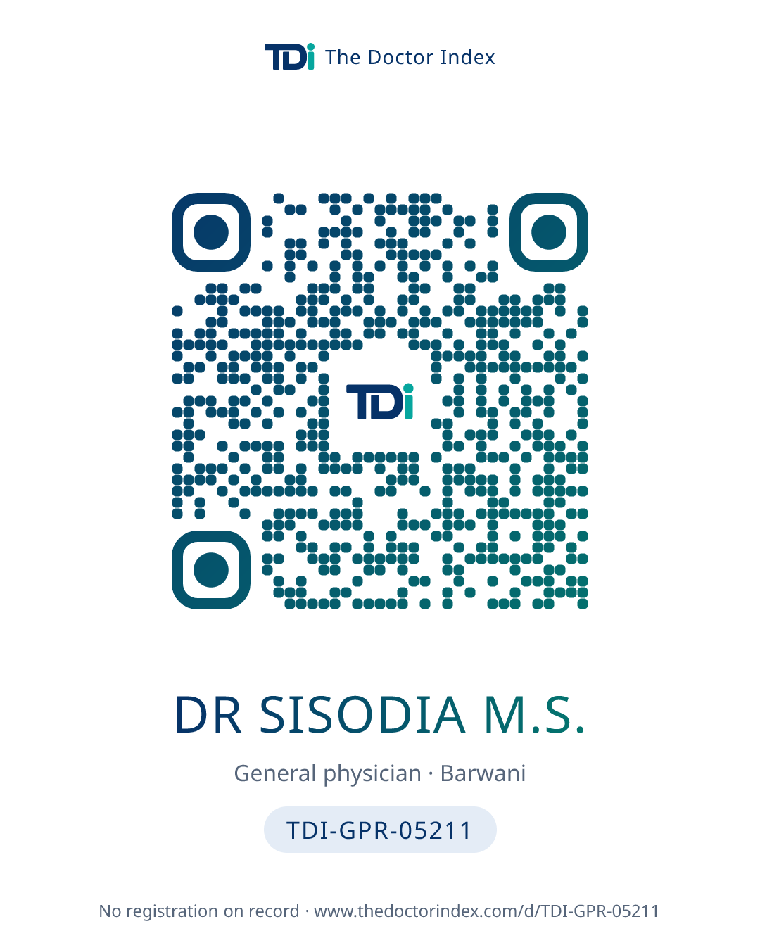 QR card for Dr Sisodia M.S., TDI-GPR-05211