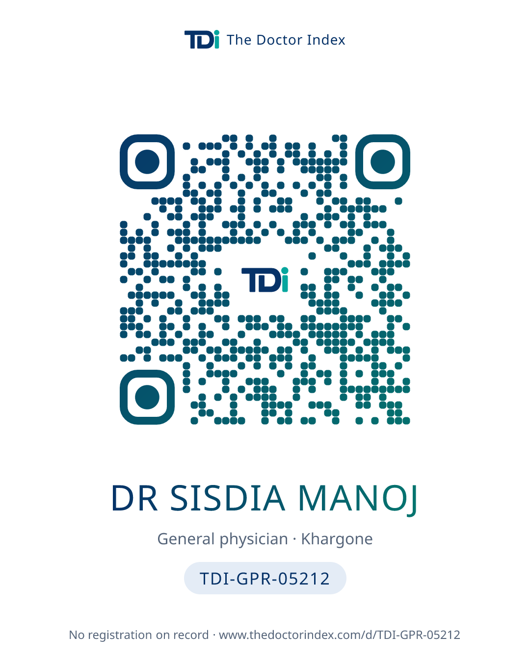 QR card for Dr Sisdia Manoj, TDI-GPR-05212