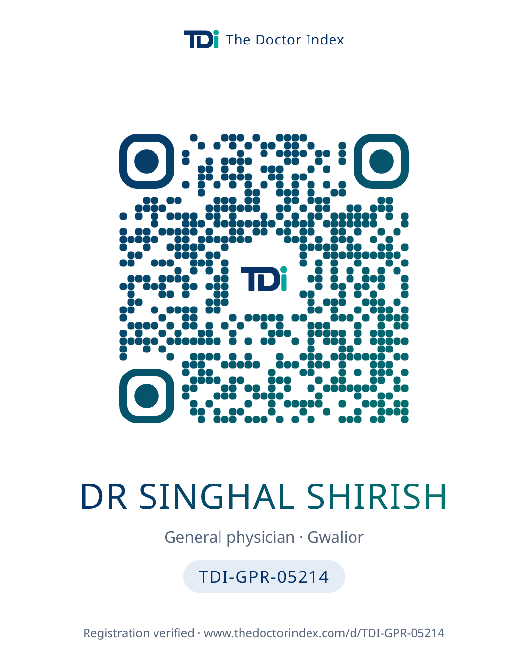QR card for Dr Singhal Shirish, TDI-GPR-05214