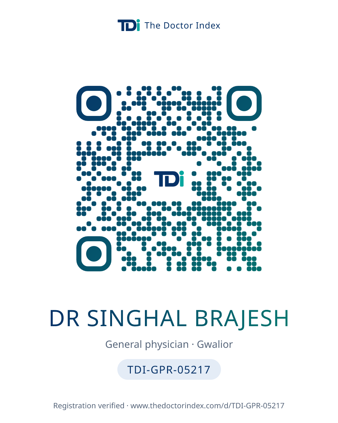 QR card for Dr Singhal Brajesh, TDI-GPR-05217