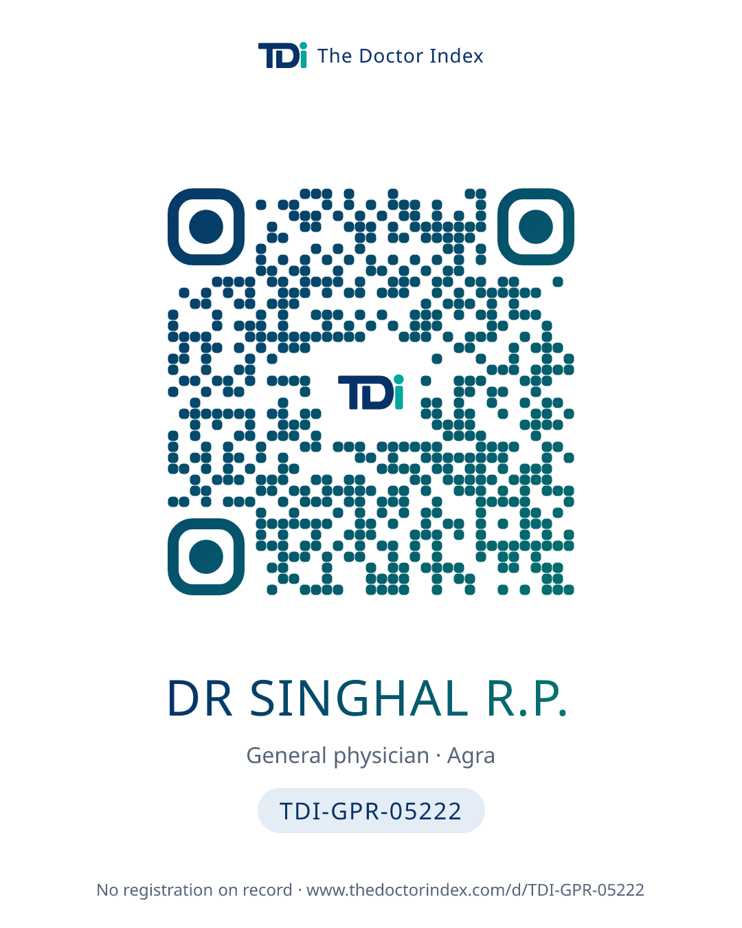 QR card for Dr Singhal R.P., TDI-GPR-05222