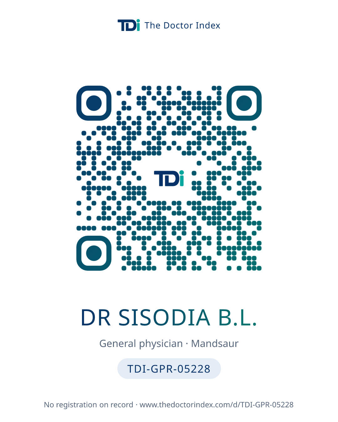 QR card for Dr Sisodia B.L., TDI-GPR-05228