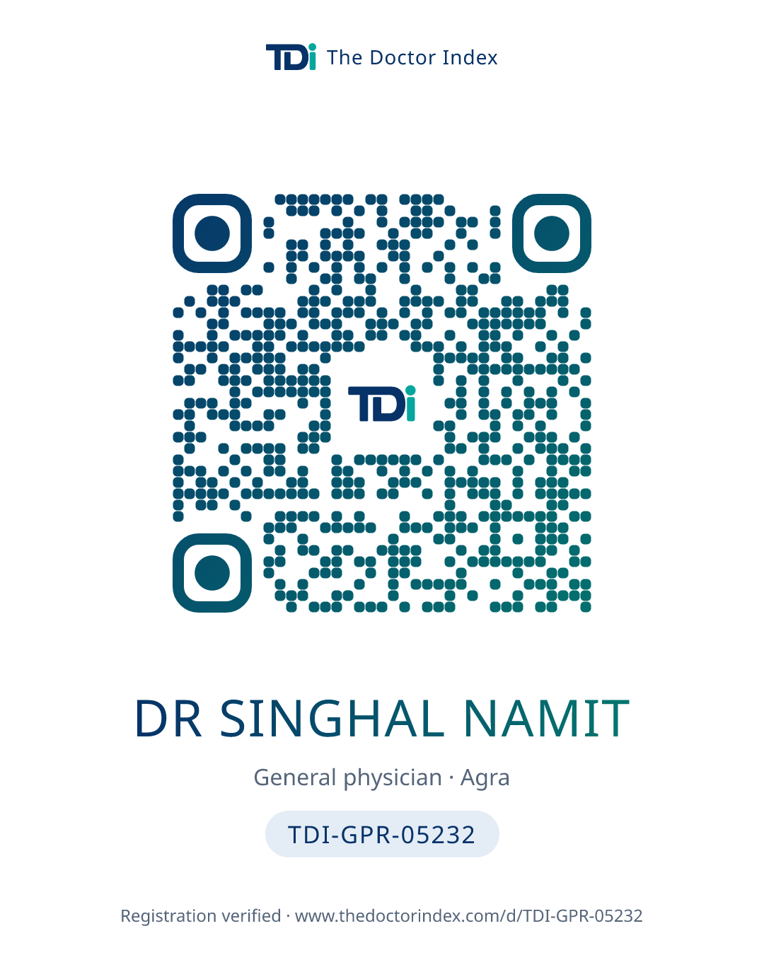 QR card for Dr Singhal Namit, TDI-GPR-05232