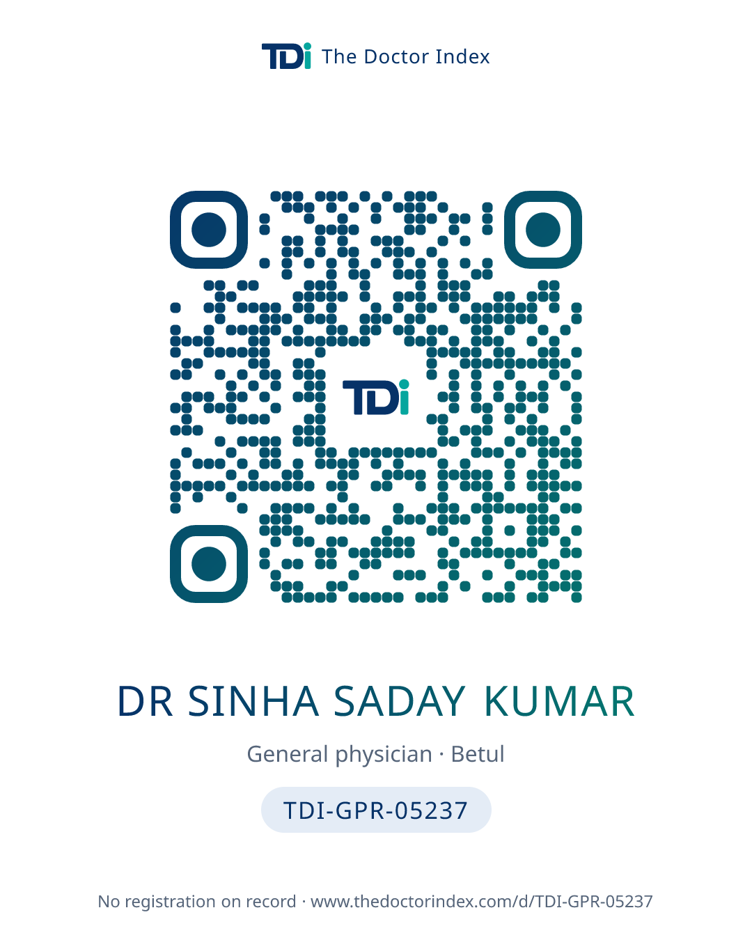 QR card for Dr Sinha Saday Kumar, TDI-GPR-05237