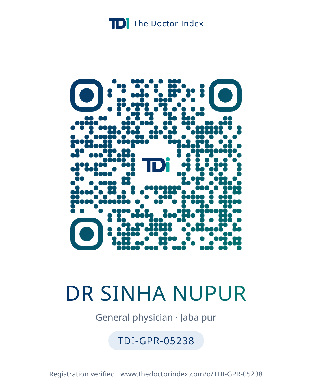 QR card for Dr Sinha Nupur, TDI-GPR-05238