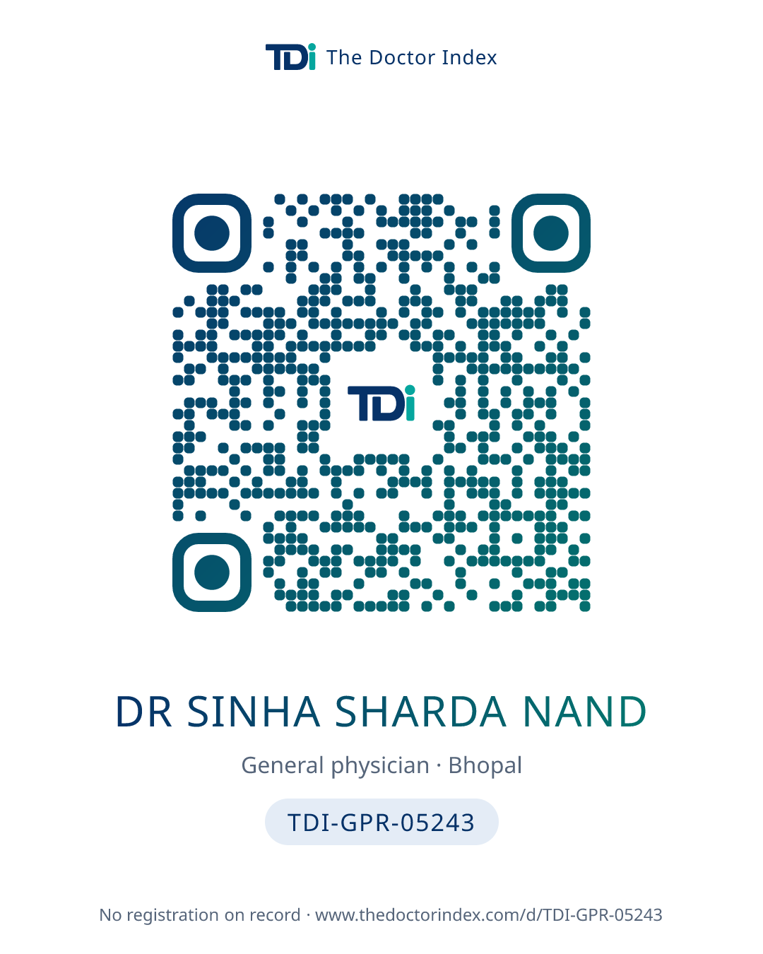 QR card for Dr Sinha Sharda Nand, TDI-GPR-05243