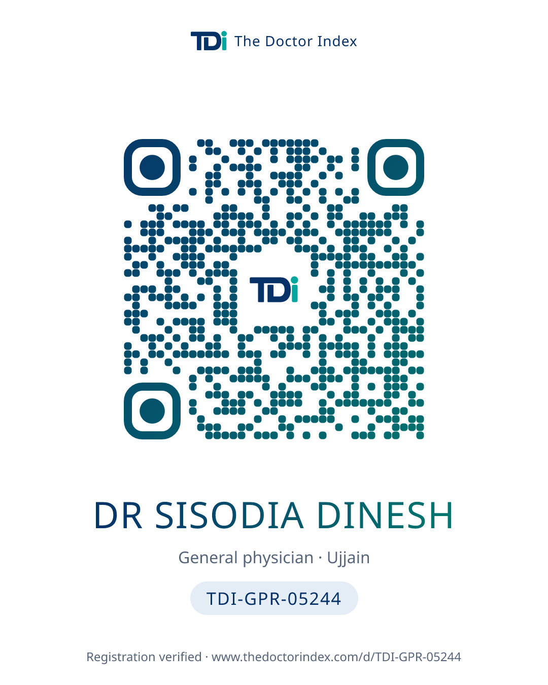 QR card for Dr Sisodia Dinesh, TDI-GPR-05244