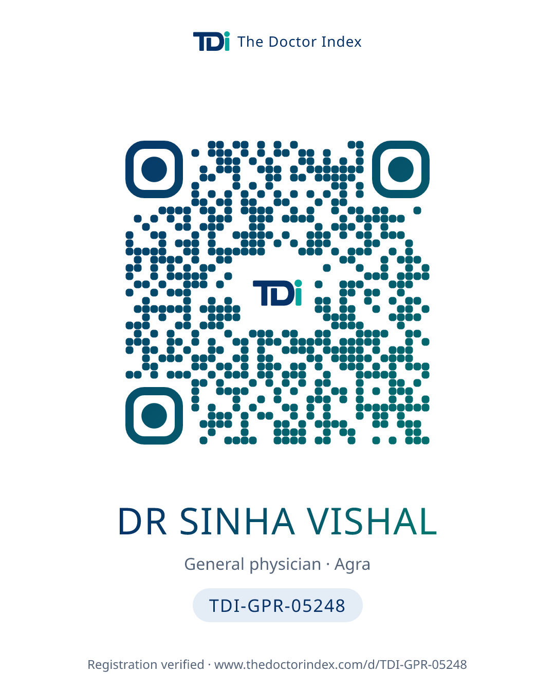 QR card for Dr Sinha Vishal, TDI-GPR-05248