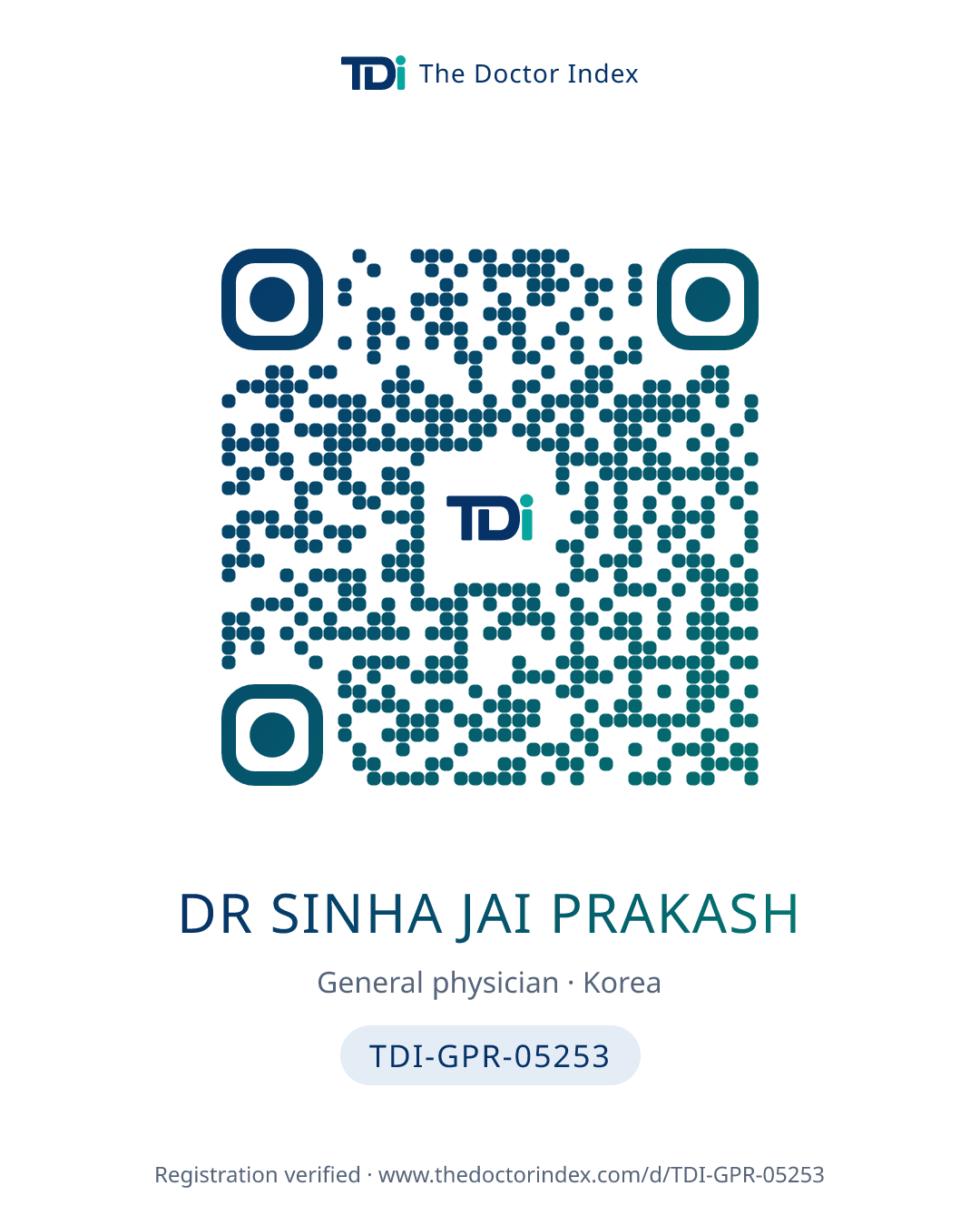 QR card for Dr Sinha Jai Prakash, TDI-GPR-05253