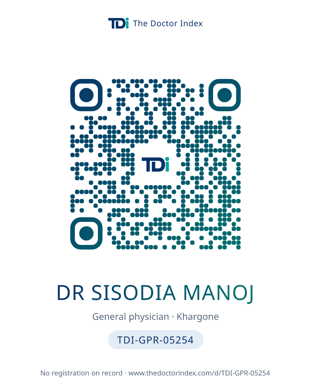 QR card for Dr Sisodia Manoj, TDI-GPR-05254