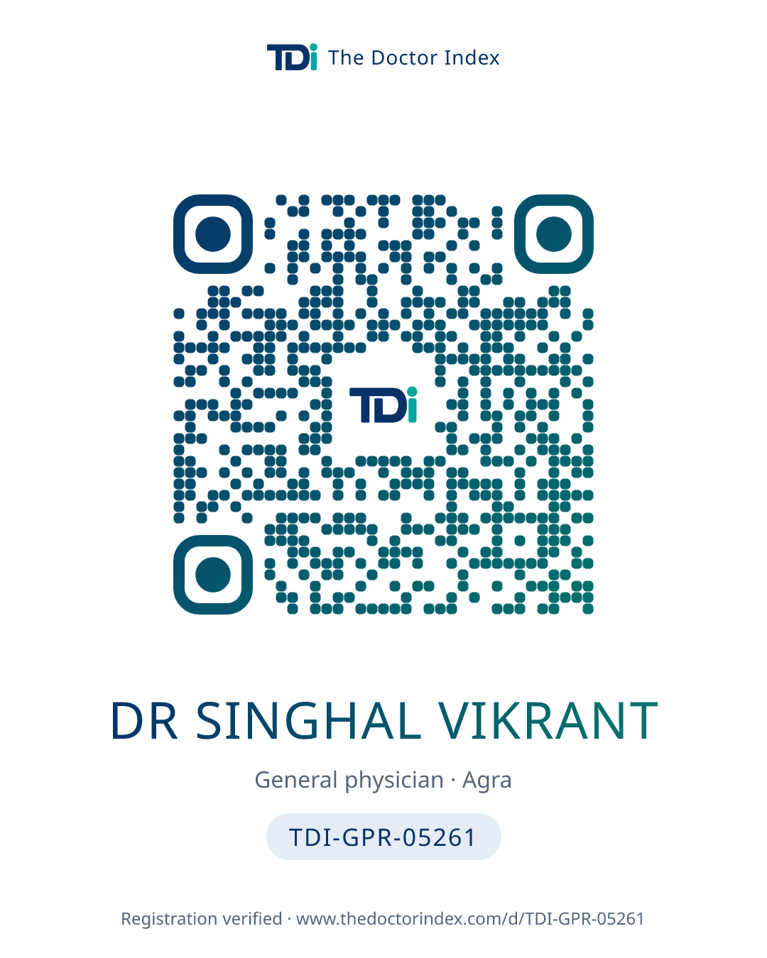 QR card for Dr Singhal Vikrant, TDI-GPR-05261