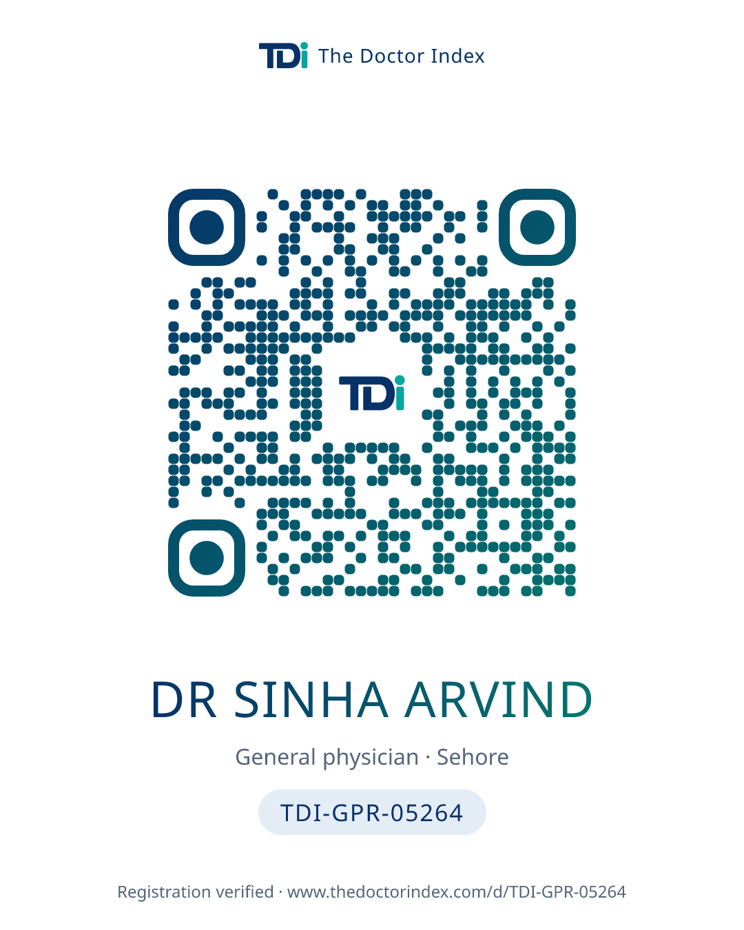 QR card for Dr Sinha Arvind, TDI-GPR-05264
