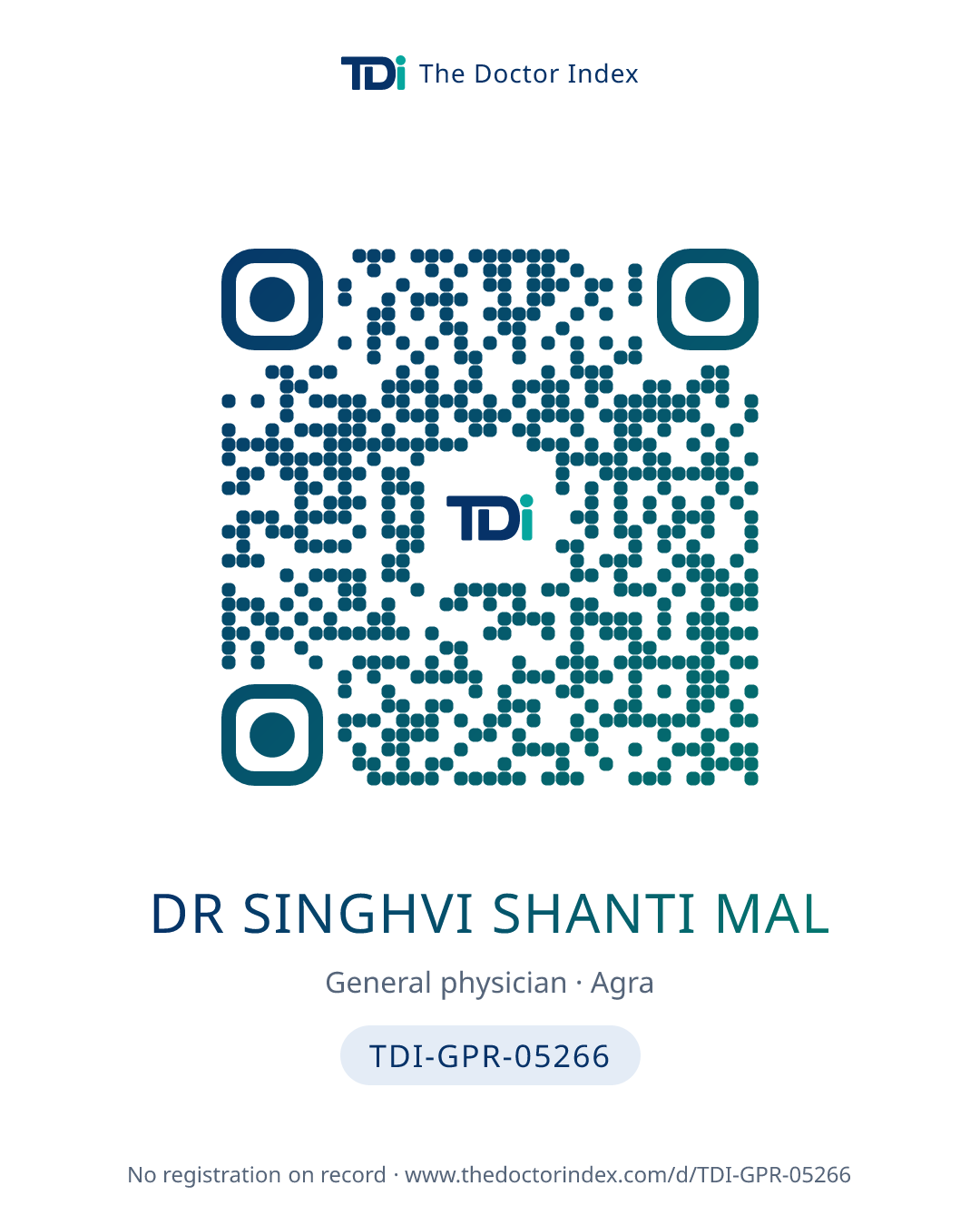 QR card for Dr Singhvi Shanti Mal, TDI-GPR-05266