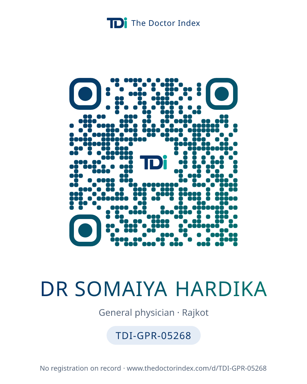 QR card for Dr Somaiya Hardika, TDI-GPR-05268