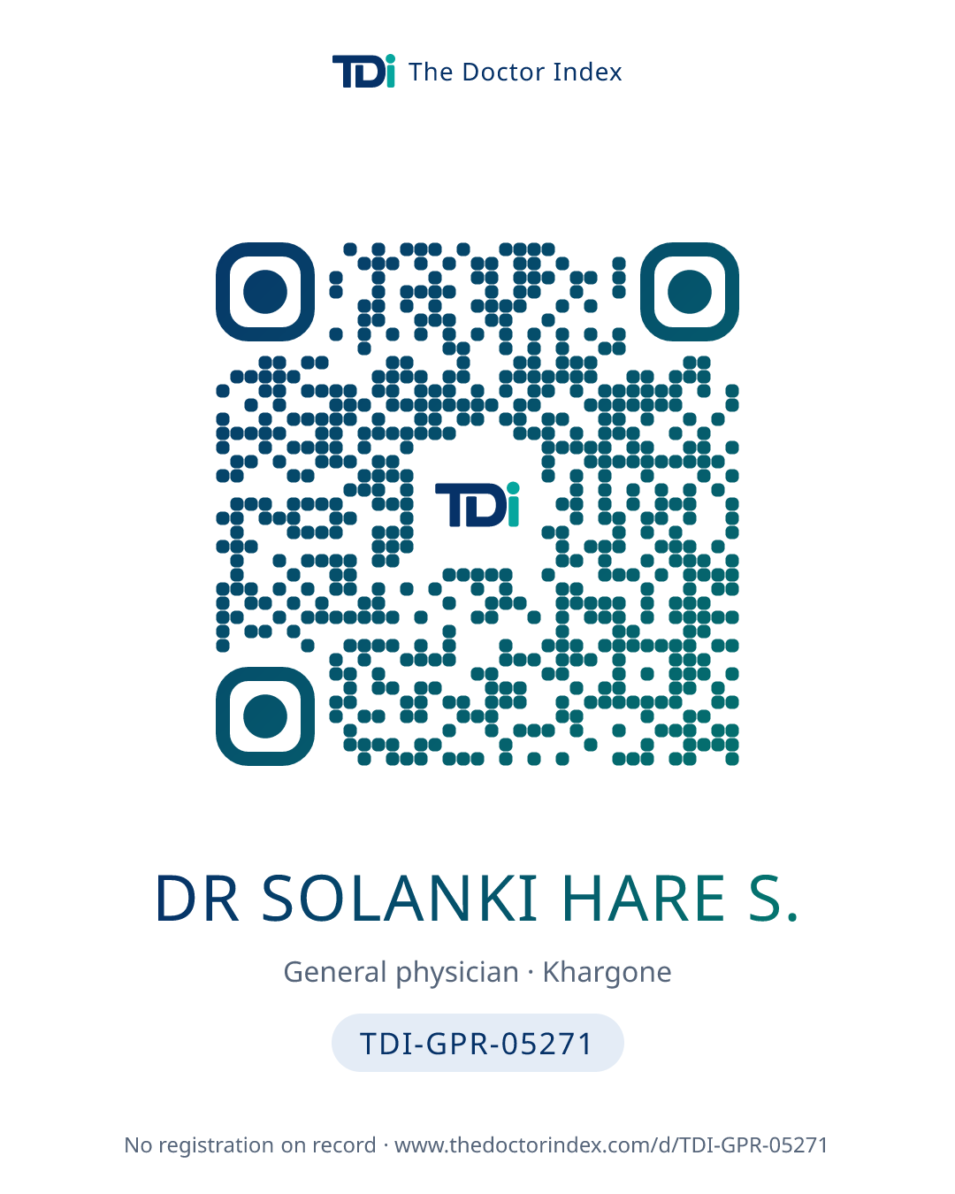 QR card for Dr Solanki Hare S., TDI-GPR-05271