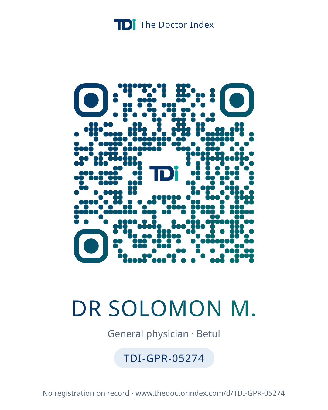 QR card for Dr Solomon M., TDI-GPR-05274