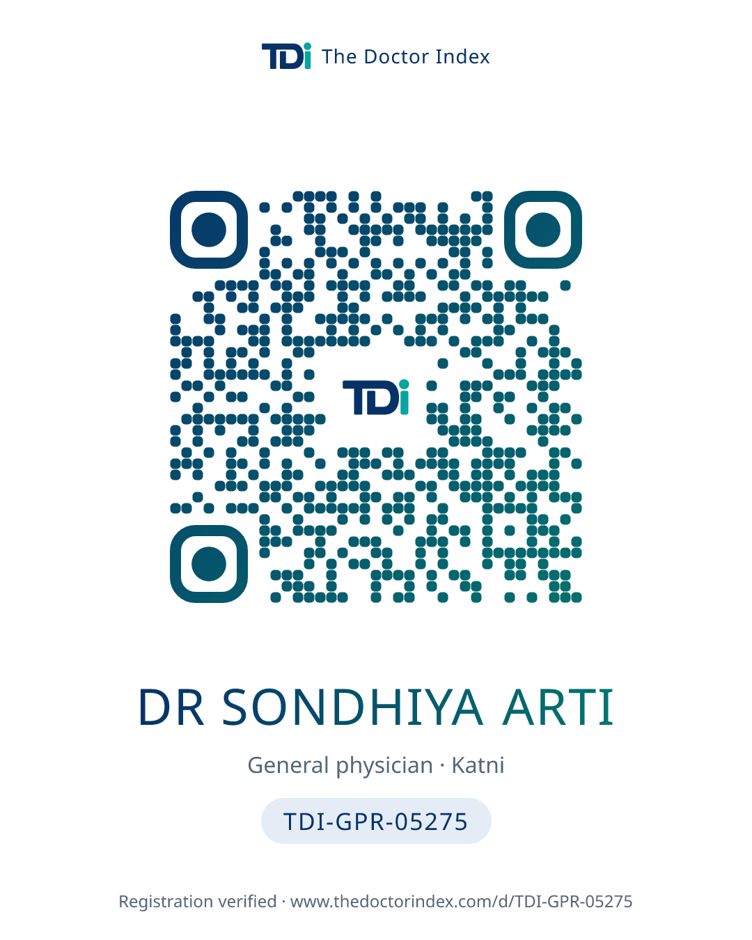 QR card for Dr Sondhiya Arti, TDI-GPR-05275