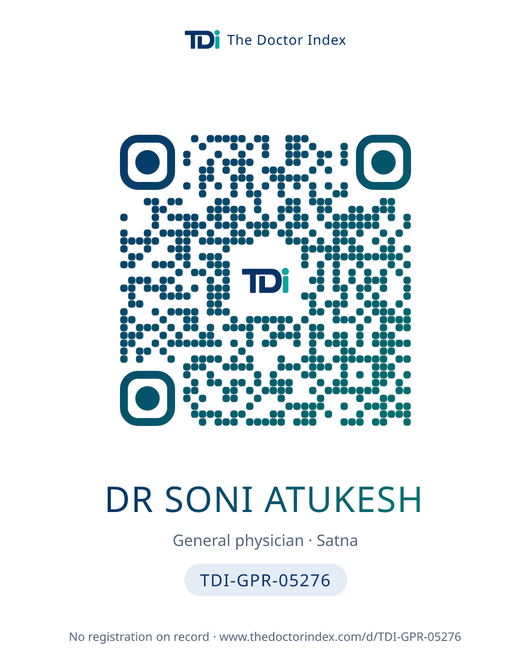 QR card for Dr Soni Atukesh, TDI-GPR-05276